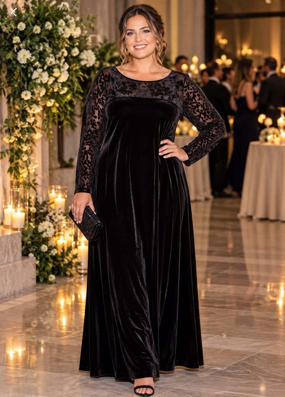 Diane Von Furstenberg 3X Black Velvet Burnout Maxi Dress USA Wedding Occasion